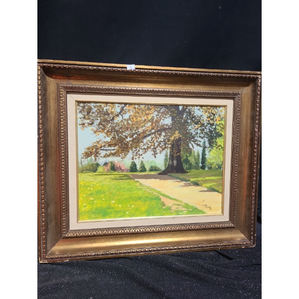 Painting of Tree Lined Path, Artist: Thomas Crane, Framed 25 X 21.5