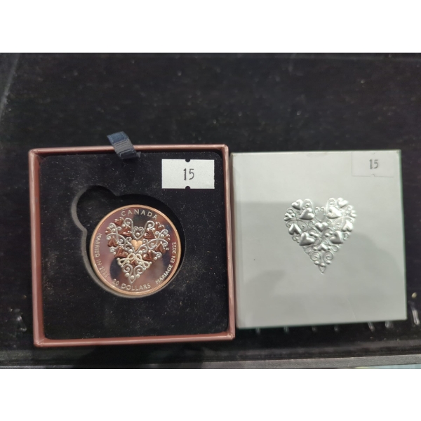 2022 Royal Canadian Mint Silver 20 Dollar Pink Heart Marriage Coin 31.42g 99.99% Silver Dollar