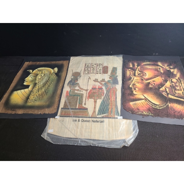 Reproduction Egyptian Papyrus Paintings: 17 X 25 and Two 14 X 20