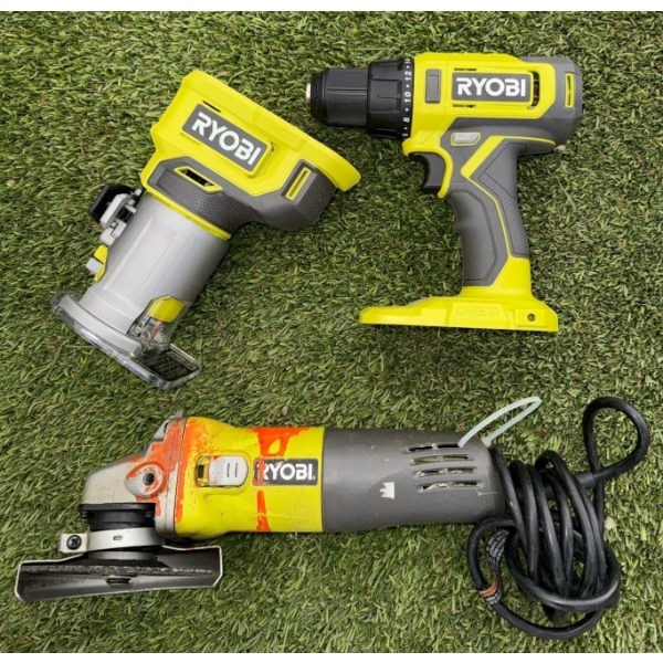 18V Cordless RYOBI Power Tools - Driver/Drill Angle Grinder & Compact Fixed Router