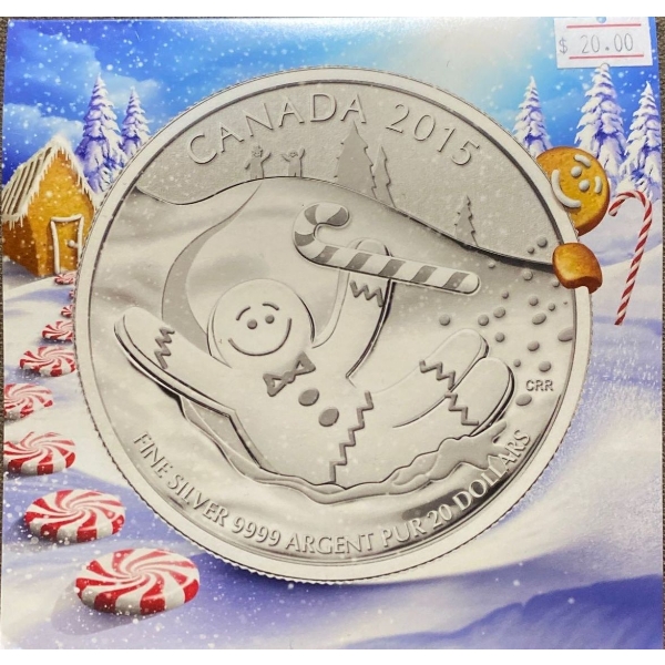 2015 Canadian $20 Gingerbread Man Fine Silver Coin 7.96 Grams 99.99% Silver