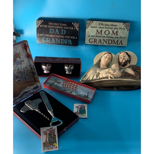 Konge Tinn Royal Pewter Made in Norway + Decor Including Sculpted Religious Family (Chipping) & More