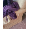 Image 3 : Beautiful Gold Upholstered Armchair 34 w 34 h with Purple Pillow & Chenille Blanket 