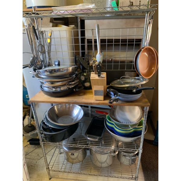 Kitchen Lot! RACK NOT INCLUDED. Everything you could need, pots, pans, utensils, roasting pans 