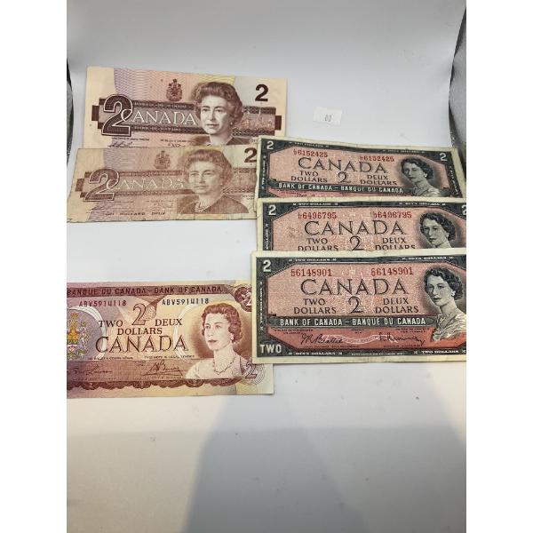 Variety Years $2 Canadian Banknotes
