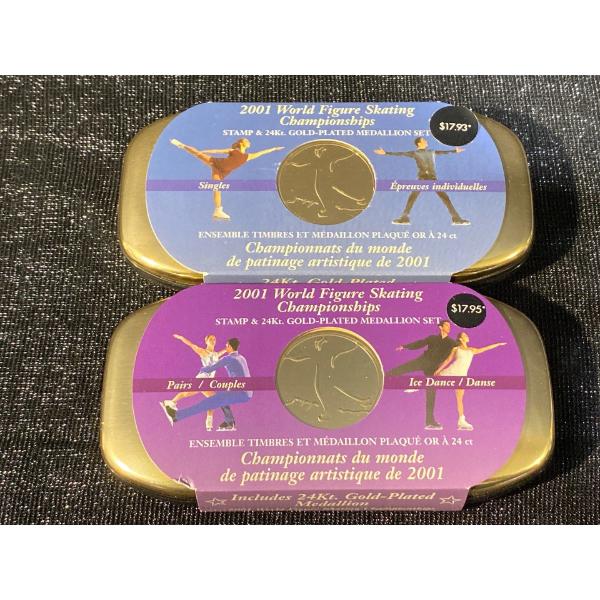 2001 Figure Skating 24K Gold Plated Medallion & Stamp Set