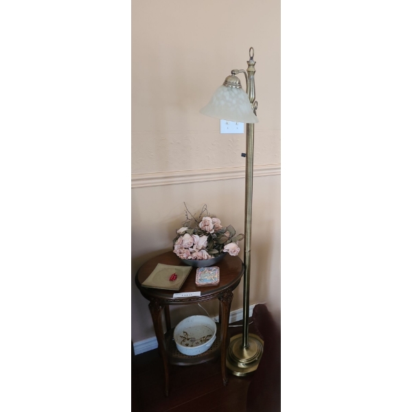 Ornate Oval Side Table 18 w 25 1/2 h, Floor Lamp 61 h, Bowls, Artificial Flowers & more