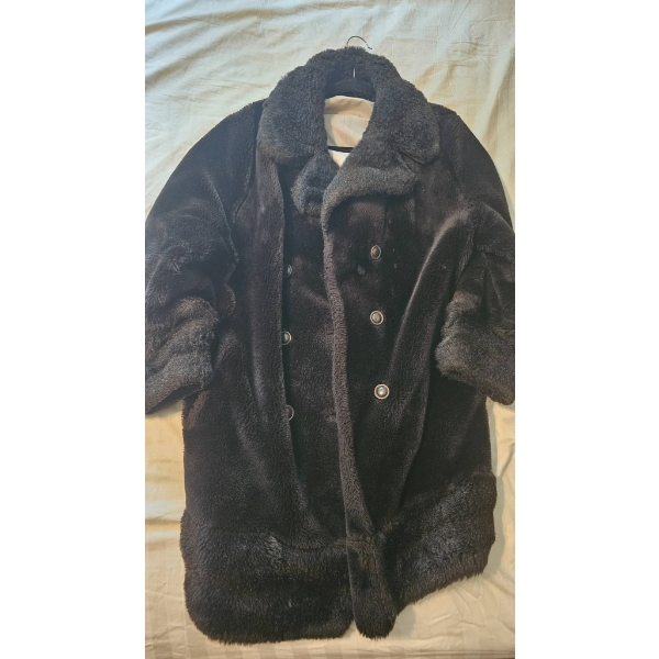 Mens Black Faux Fur Coat with Double-Breasted Button Closure