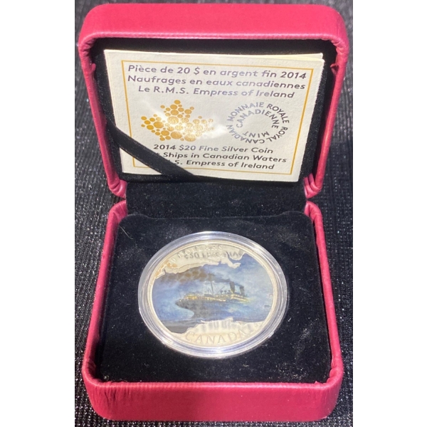 2014 $20 RMS Empress of Ireland Fine Silver Coin 31.39 Grams