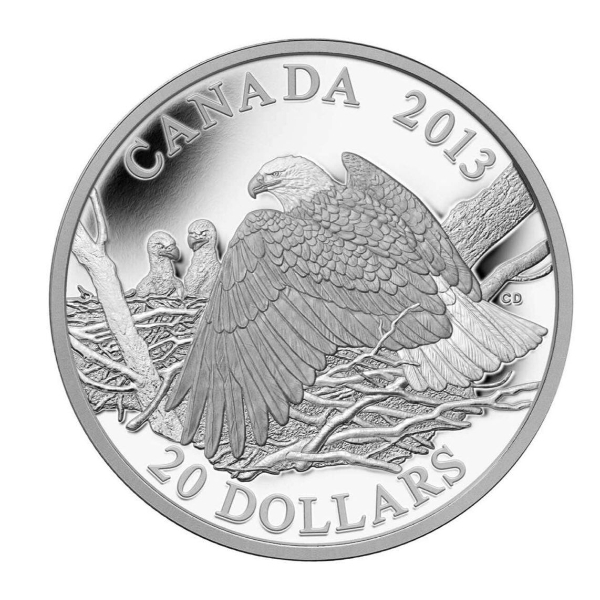 2013 $20 The Bald Eagle: Mother Protecting Her Eaglets - Pure Silver Coin
SKU: 125585