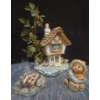 Pendelfin 8"T Cobble Cottage No.952,664 + Fishing Rabbit + Fire Pit