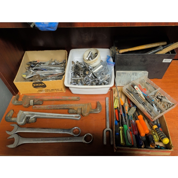 Hand Tool Assortment - Heavy Duty Pipe Wrenches Sockets Ratchets Screwdrivers & More   