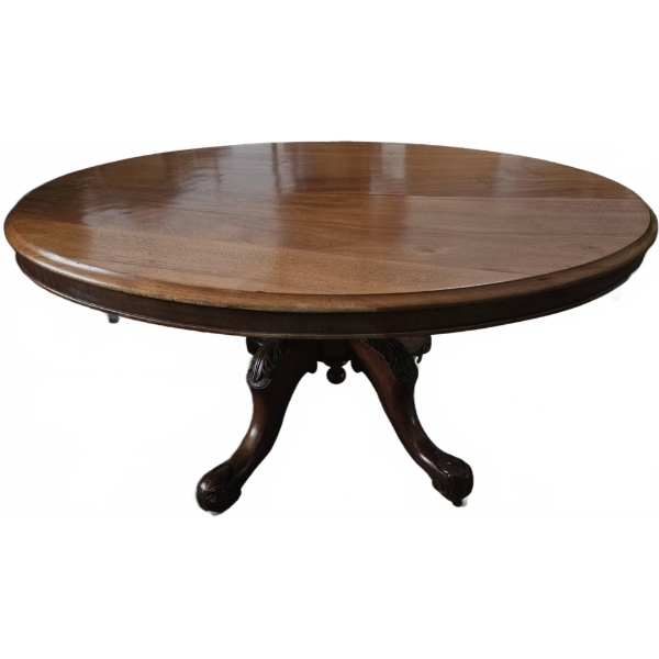 Wooden Round Table with Carved Pedestal Base, 34" x 46" Top