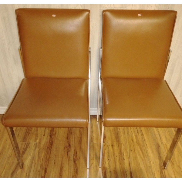 Mid Century Accent Chairs Chrome Base w/ Vegan Leather Upholstery