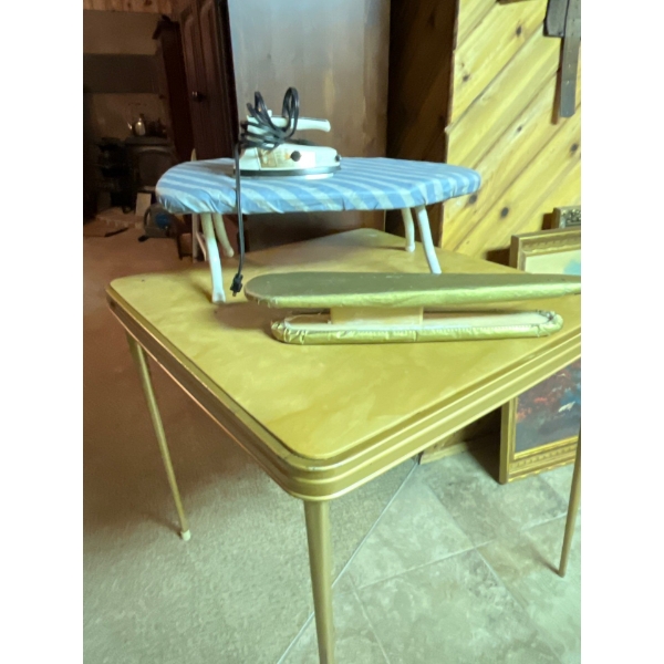 Retro Folding Card table With Small Ironing Boards and Vintage Iron 