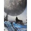 Image 2 : Wolf Howling at Moon, Gloss Paper w/ Paint Photo Finish 14.5 x 20.5 