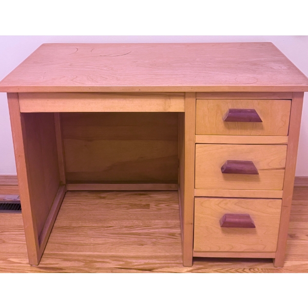 Twin Wood Bed Frame With Turned Details and Matching Wood Desk With Drawers