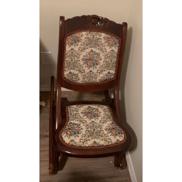 Gorgeous Wooden and Cloth Rocking Chair (Folds Up) - 17W, 30D, 30T