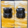 Image 2 : Hand Carved Yellow Marble Bookends & Black Obsidian Aztec Sculptures 