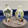 Image 3 : Hand Painted Fishing Scene and Birds Snuff Bottles with Spoons 3.25H & 3H
