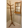 Image 1 : Oak Entry Way Decor - Coat Tree w/ Rustic Window Frame Mirror / Shelf 18x30