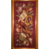 Image 2 : Trendy Handmade Embroidered Wall Art w/ Two Small Traditional Wooden Masks 27"tall + 6"tall