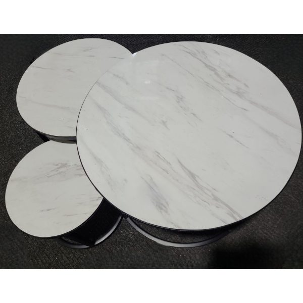 Trio of Nesting Tables: 28" X 20 T, 21.5" X 16 T, 16" X 13 T- Metal w/ Laminate Tops