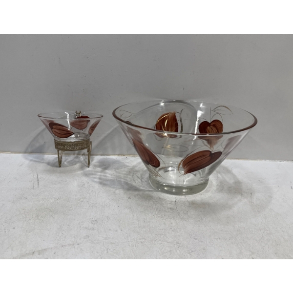 Glass Bowls with Brown and Gold Coloured Designs