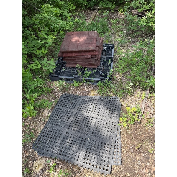 Large Black Matts (8 Total) w/ Stack of 24x24 Sidewalk Block & pallet 