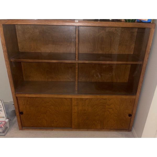 Mid Century Cabinet W/Glass Doors Shelves & Cupboards  59 w x 23 d x 41 tall