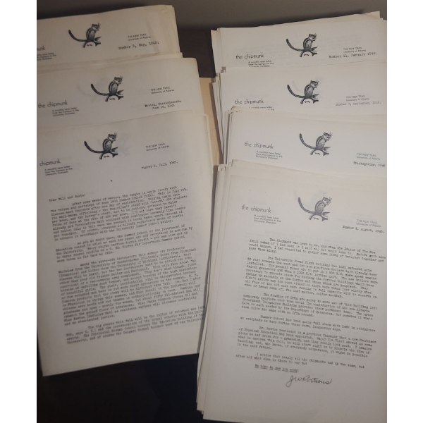 Copies of University of Alberta "The Chipmunk" Newsletters from 1945- Sent Overseas 