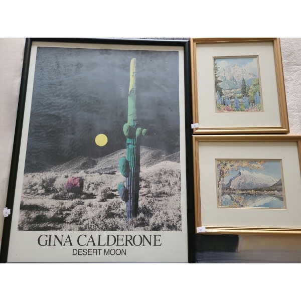 Desert Moon Poster 18.5 X 24.5, Two Edward Goodall Prints 11.5 X 10, 10 X 11.5, Framed Under Glass