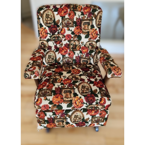 Vintage Rocker Chair w/ Rose Pattern 27 W, 27 D, 32 T