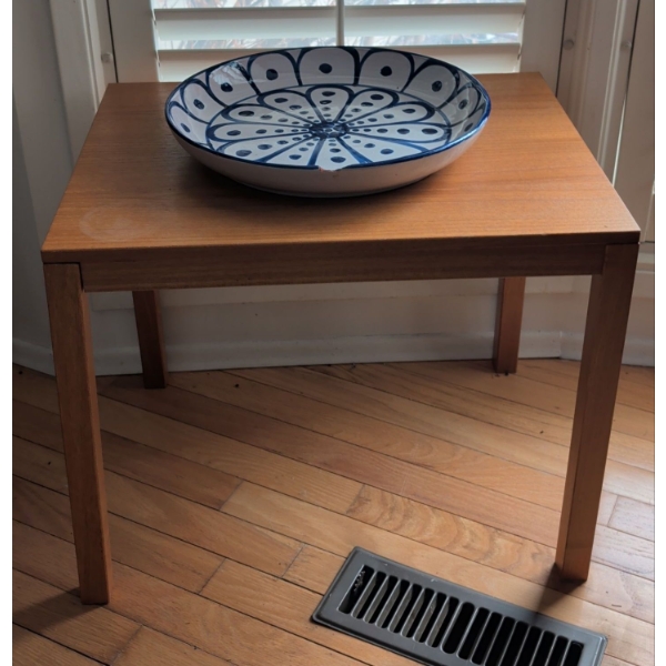 Vintage Teak End Table 25"Tall w/ Pottery Platter