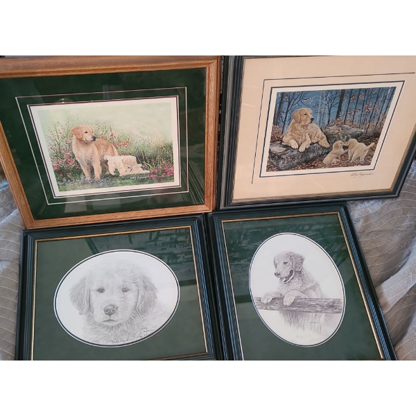 4 Kathy Hagerman Limited Edition Golden Retriever Prints Framed Under Glass & Matted