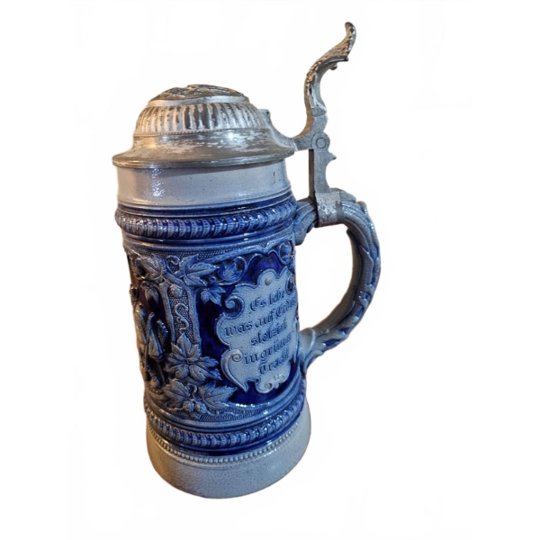 German Stoneware Beer Stein with Lid, 1L, 9''H