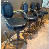 Image 2 : Genuine Leather Bar Stools - Black Swivel Chairs w/ Metal Frame & Armrests 33'Tall