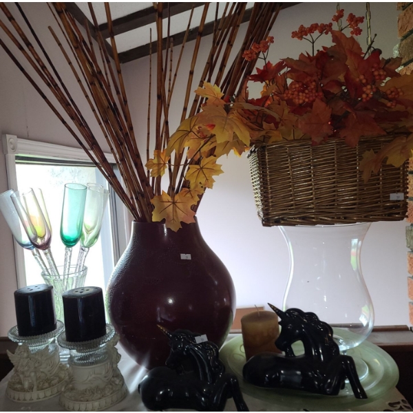 Assorted Decor Inclusing: Vase w/ Reeds 6" Diameter Top, 9 T, Candle Holders and More!