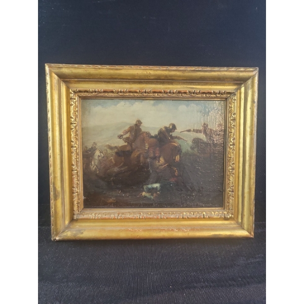  Oil on Canvas Painting of a 19th Century Battlefield (14.5" x 11"  Inches Before Frame)