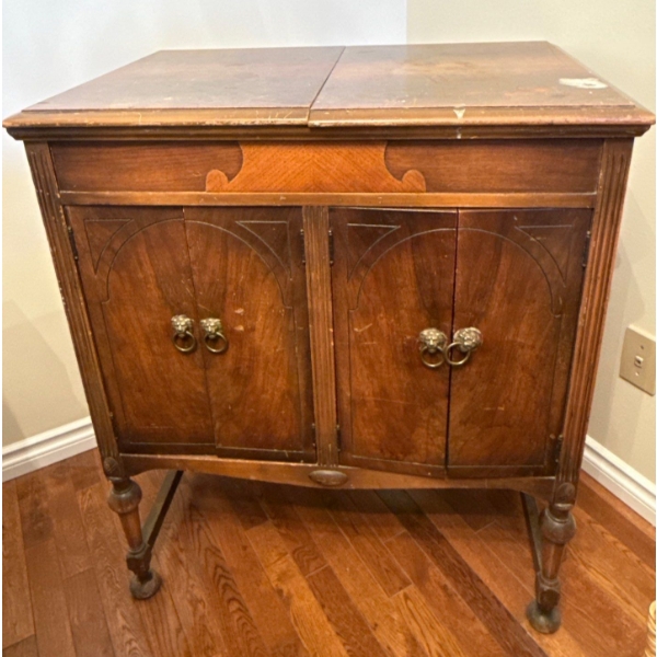 Antique  'Ampliphonic' Phonograqph Removed, Wooden Cabinet w/ Brass Lion Accents - 31W, 22D, 36T 