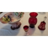 Image 1 : Vintage Ruby Red Art Glass w/ Decorative Limoges Serving Dish