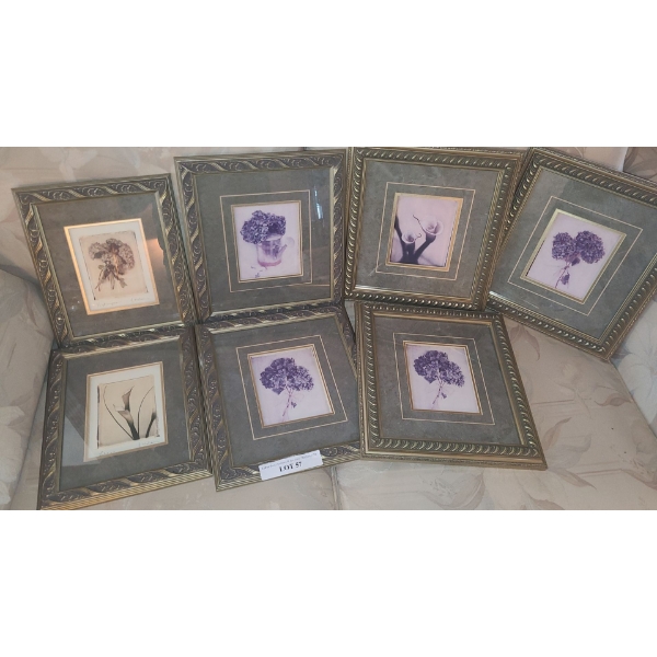 7 Floral Framed Prints 10 w 12 h, 12 w 13 h