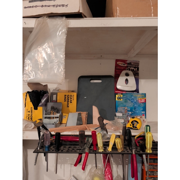 Blk Blue & Clear Trash Sacs w/ Assorted Hand Tools Tool Organizers & More