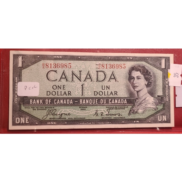 Bank of Canada 1954- $1 "Devil's Face" Bill  B/A8136985 
