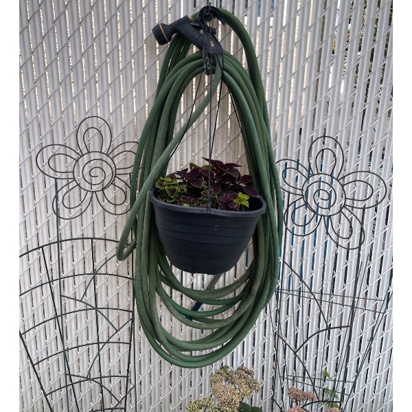 Outdoor Essentials - Tropical Outdoor Basket w/ Garden Hose & Metal Plant Stands 