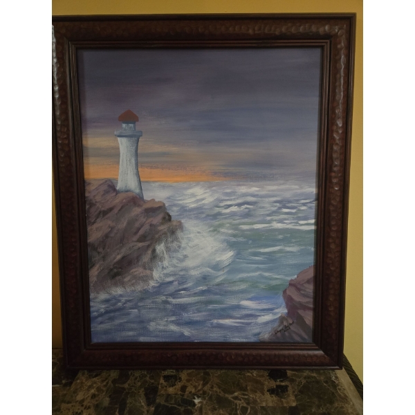 Framed Lighthouse Painting By: Wayne Bartlett - 20x24