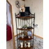 Image 1 :  iron and wood corner shelf with small stereo and a number of small collectibles Along with some sma