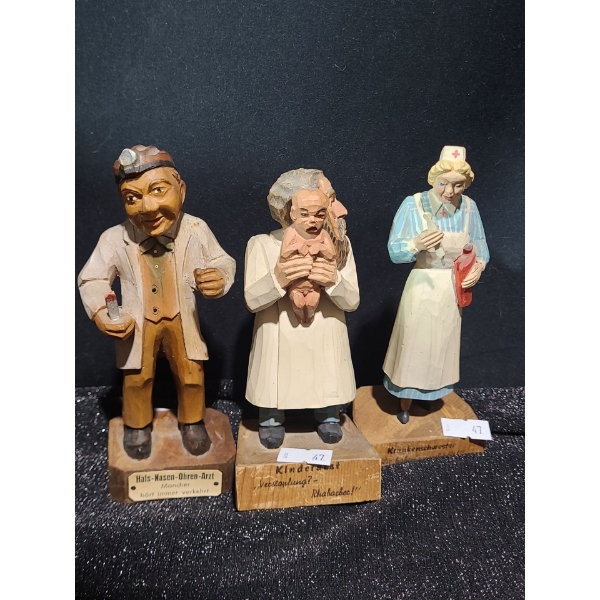 Anri Carved Wood Physician and Nurse Figurines- 5.5 - 6 T 