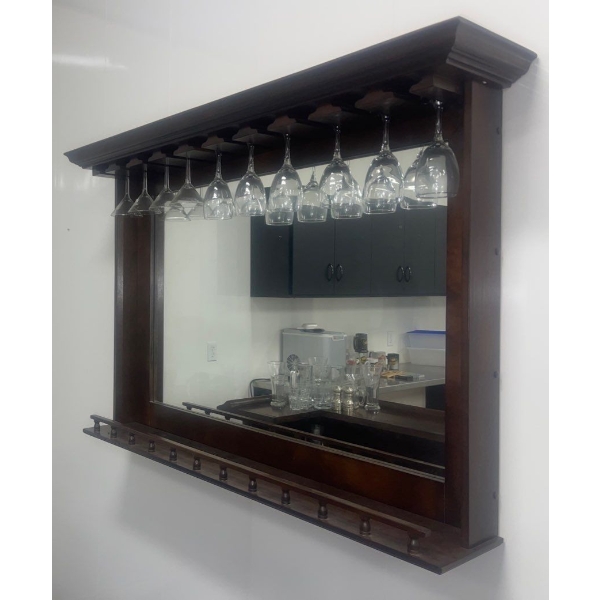 Beautiful Bar Back Mirror / Wine Glass Holders Wall Hanging Wooden Bar Mirror