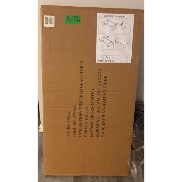 Glass Top Coffee Table, Unopened 